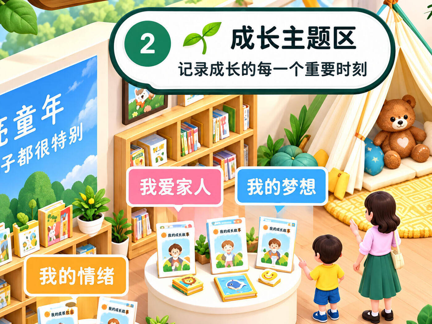 成长主题区：按孩子正在经历的事分类的绘本展台